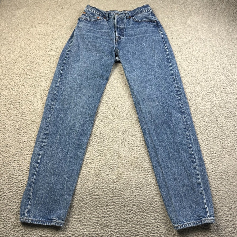 Levis 501 81 Jeans Womens Blue High Rise Tapered Denim Cotton Button Fly 27x31